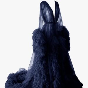 Navy Tulle Ruffle Evening Gown